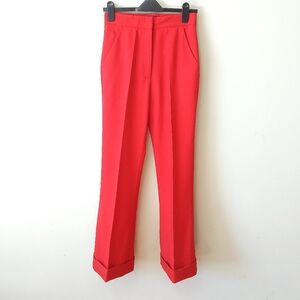 Smythe Red Wool Blend Pant Size 0 Wide Leg Cuffed Retro Holiday Office Workwear